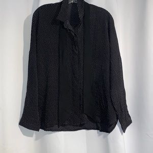 Vintage black blouse with white polka dots size Large